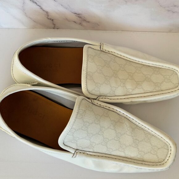 GUCCI White Leather GG Supreme Drivers Mens Loafers  Size 10.5 G / 11.5 US main image 12